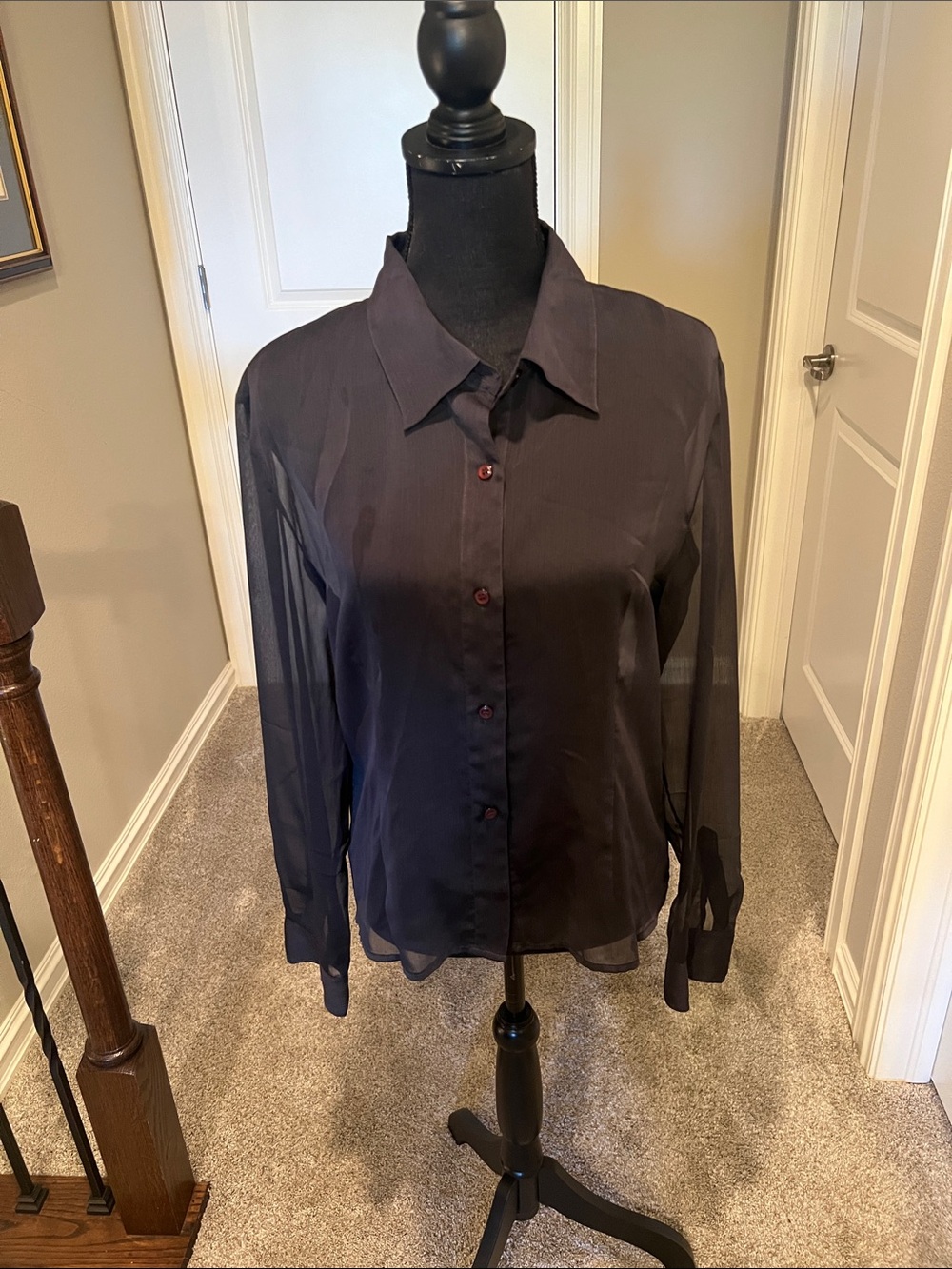 Express Sheer Button-Down Shirt in Black Juniors Size 13